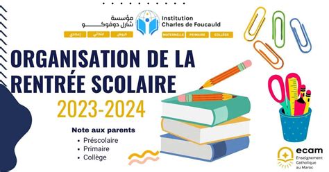 Organisation De La Rentrée Scolaire 2023 2024 Institution Charles De Foucauld