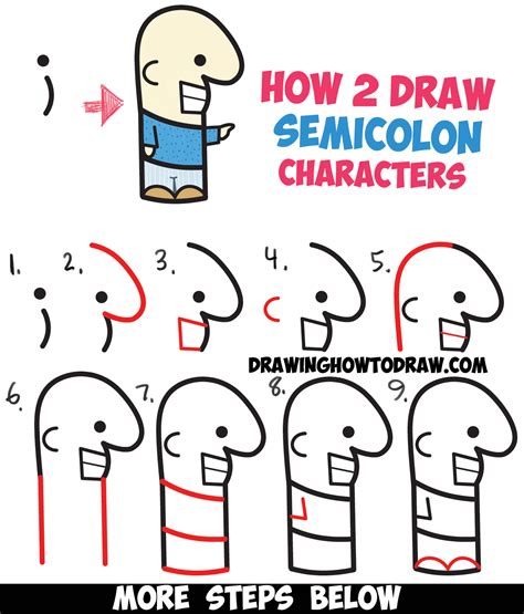 How To Draw Cute Cartoon Characters From Semicolons Easy Step By Step