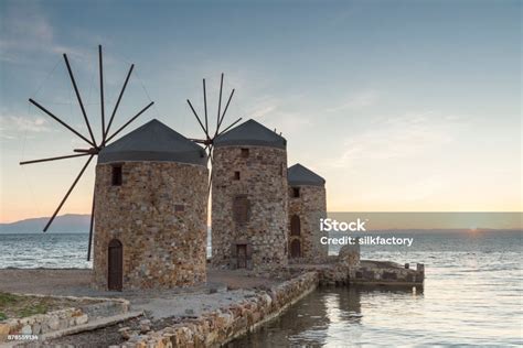 Chios Windmills At Sunrise Stock Photo Download Image Now Aegean