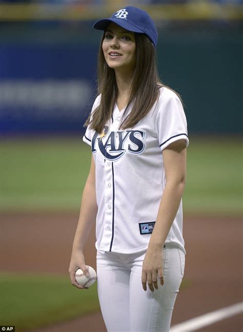 Victoria Justice Strikes Em Out With A Tidy Ceremonial Throw At A