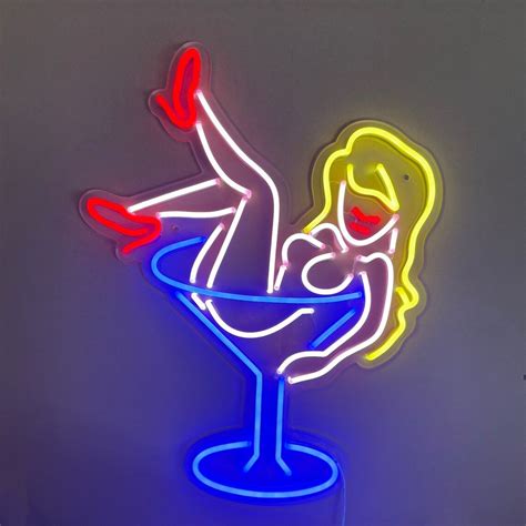 Sex Girl Neon Sign Lady Wineglass Neon Sign Cocktails Led Neon Light Signs For Bar Wall Art