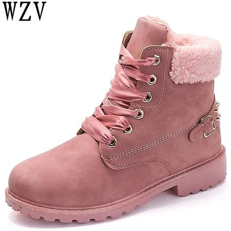 New Pink Women Boots Lace Up Solid Casual Ankle Boots Booties Round Toe