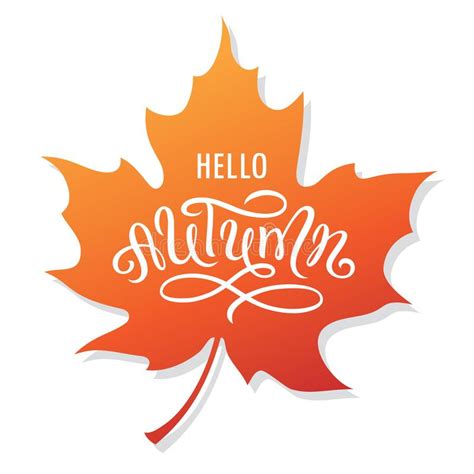 Hello Autumn Lettering On A Maple Leaf Stock Vector Illustration Of