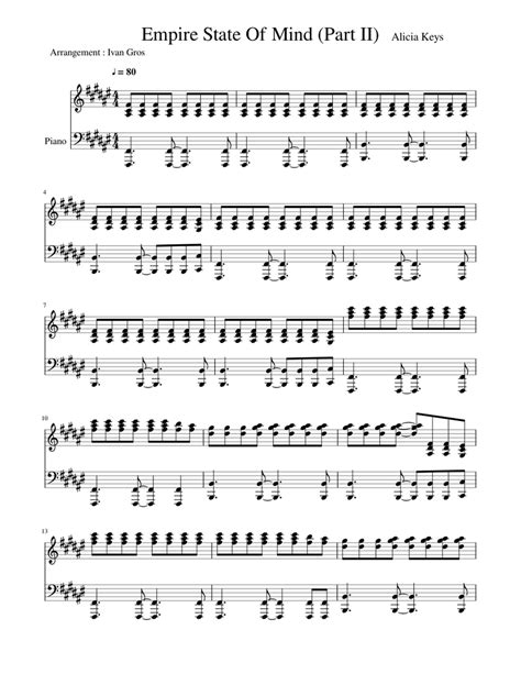 Empire State Of Mind Alicia Keys Sheet Music For Piano Solo