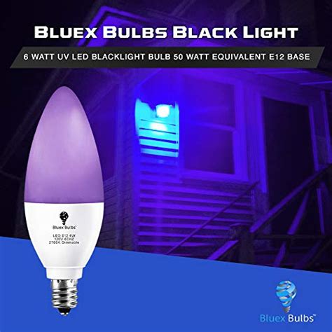 2 Pack Led Black Light Bulb 6w E12 Candle Blacklight Bulb Level 385