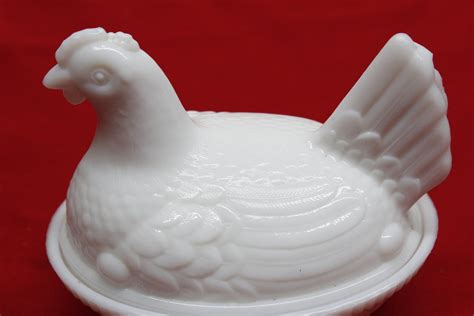 Vintage Hazel Atlas Milk Glass Hen On Nest Trinket Dish Etsy