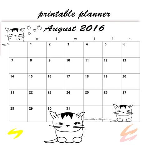 Free Printable August 2016 Calendar Planner Freebie Meinlilapark