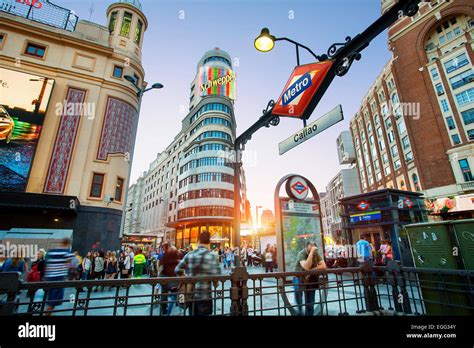 Plaza De Callao And Gran Via At Night Madrid Stock Photo Alamy