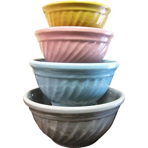 Set Of 4 Stacking Stoneware Mixing Bowls Usa Oven Ware From