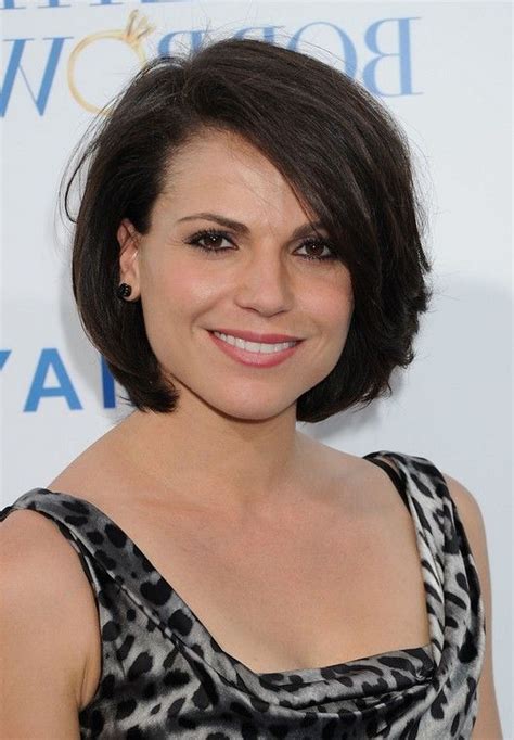 Low maintenance bangs for round face. Lana Parrilla Feminine Bob Hairstyle with Bangs (With ...