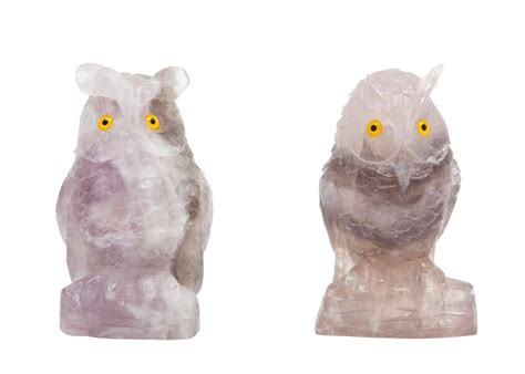 Lot Pair Of Continental Carved Amethyst Owls