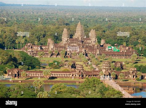Angkor Wat Temple Aerial View Angkor Wat Siem Reap Cambodia Stock