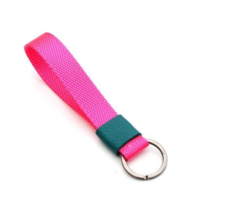 Neon Pink Keychain Nylon Key Strap Turquoise Teen Girl Gift Etsy