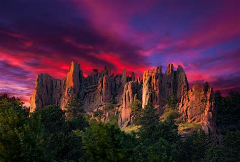 Nature Landscape Colorful Sky Red Rock Formation Sunrise Trees