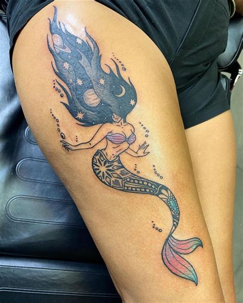 Lovely Mermaid Thigh Tattoos Tattoo Designs TattoosBag Com