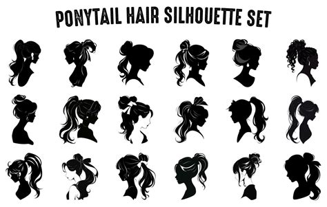 Ponytail Hair Silhouettes Vector Set Girls Hairstyles Silhouettes