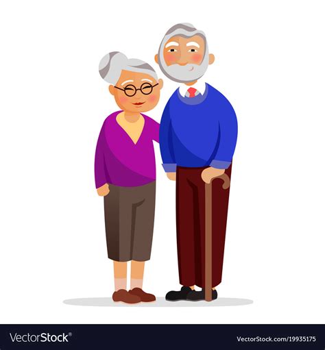 Happy Granny And Grandpa Standing Together Vector Image