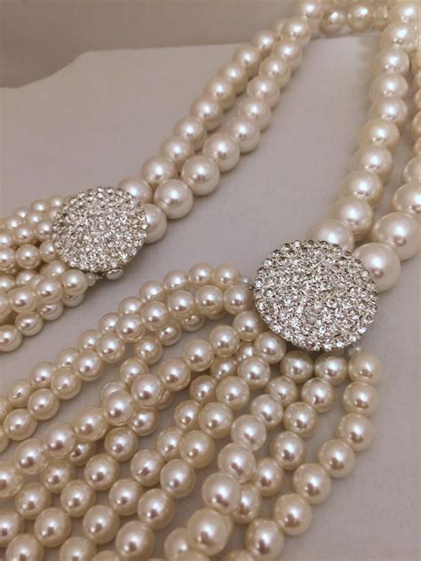 Bridal Jewelry Multi Strands Layered Pearl Necklace With Crystal Clasp