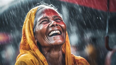 Premium Ai Image A Woman Laughing In The Rain