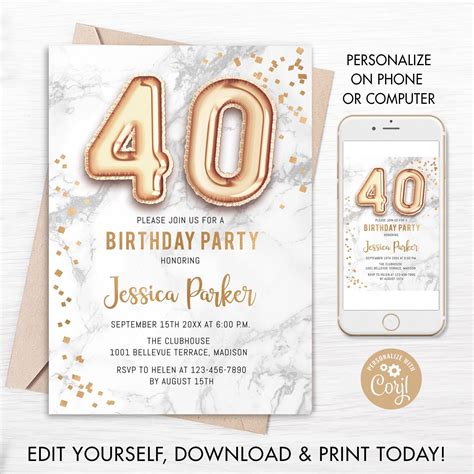 40th Birthday Party Invitation Instant Download Digital Etsy Uk