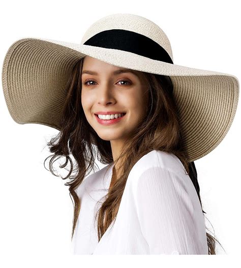 Womens Sun Straw Hat Wide Brim Upf 50 Summer Hat Foldable Roll Up