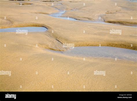 Uk Depressions In A Pristine Sandy Beach Filled With Sea Water Stock