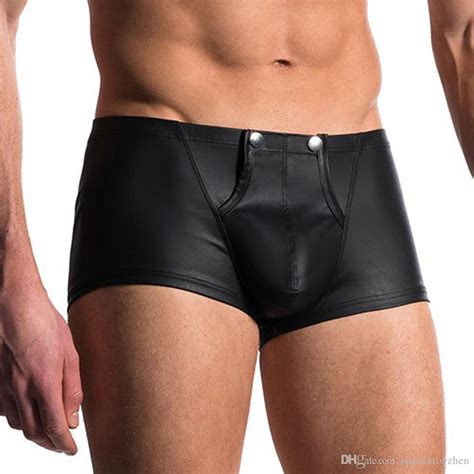 New Fashion Men Sexy Black Faux Leather Boxer Shorts Erotic Jockstrap