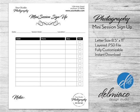 Photography Mini Session Sign Up Form Fully Customizable Etsy
