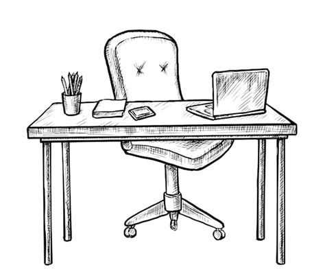 Premium Vector Hand Drawn Workplace Sketch Table Desk With Chair
