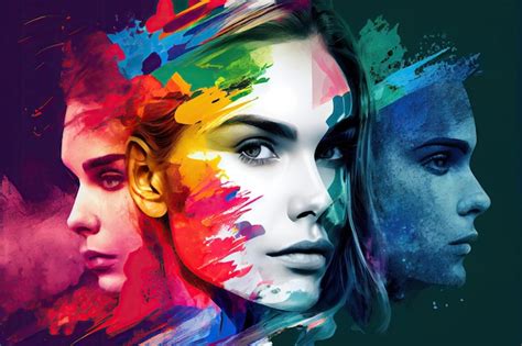 Premium Ai Image Colorful Face Collage Illustration With Blurred