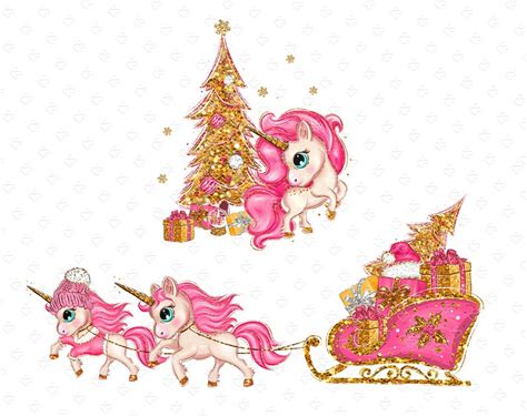 Christmas Unicorn Clipart Xmas Illustrations Unicorns Clip Etsy