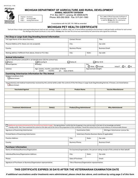 Veterinary Health Certificate Form Printable Printable Forms Free Online