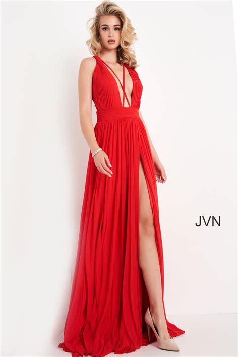 Jvn Red Mesh Open Back Maxi Prom Dress