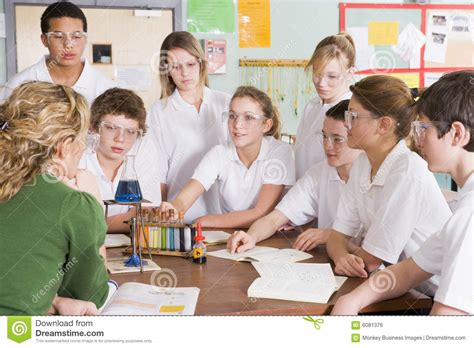 Schoolchildren and Teacher in Science Class Stock Photo ...