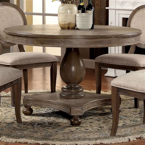 Furniture Of America Carol Pedestal Round Wood Dining Table Rustic Oak