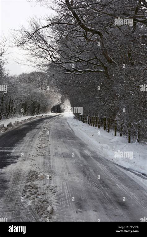 Frozen Road With Snow Winter Weather Stock Photo Alamy