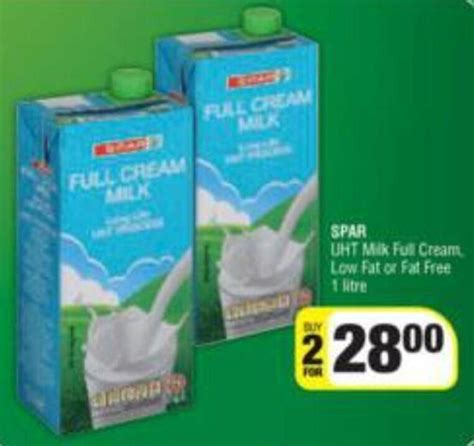 Spar Full Cream Milk Low Fat Or Fat Free 1 X 1 Litre Offer At Spar