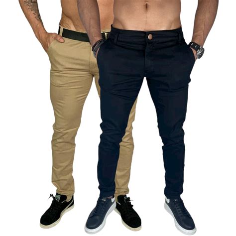 Kit 2 Calça Sarja Masculina Chino Brim Esporte fino e Social Peça