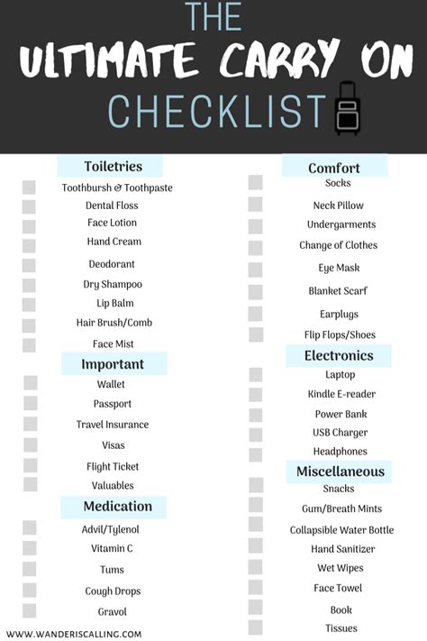 The Ultimate Carry On Checklist Travel Packing Checklist Packing Tips For Travel Carry On