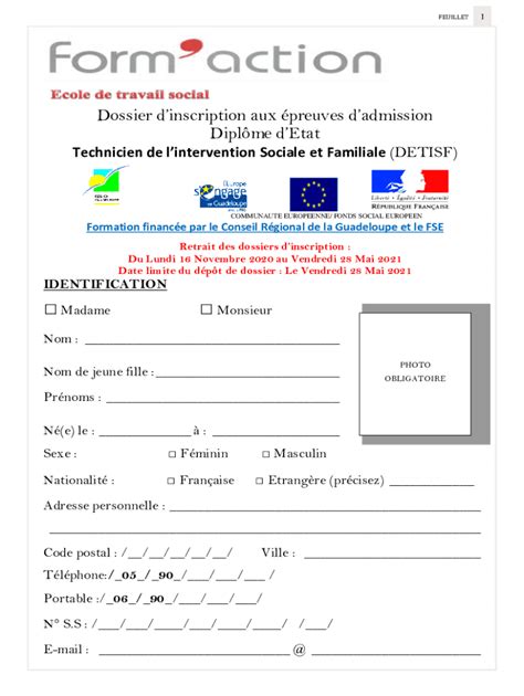 Remplissable En Ligne Dossier Dinscription Aux Preuves Dadmission