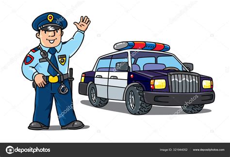 Policeman In Uniform And Police Car Cartoon Set Stock Vector Image By