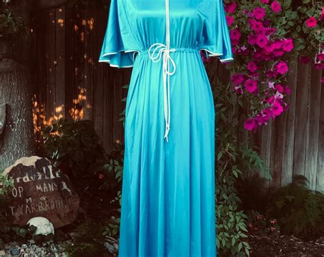 vintage 70s lingerie nightgown teal house dress sexy etsy