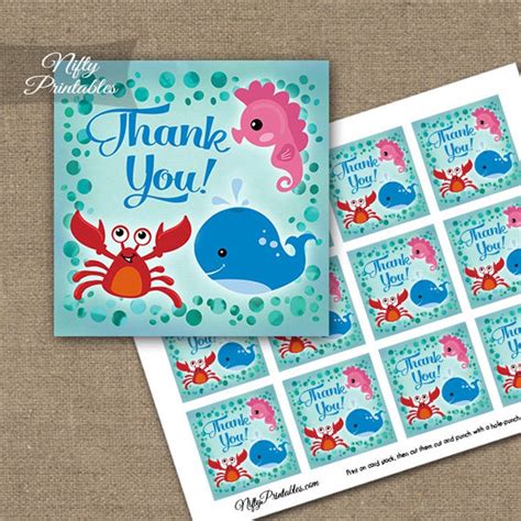 Under The Sea Thank You Favor Tags Ocean Creatures Birthday Etsy