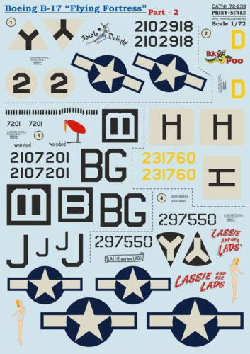 Decal For Boeing B 17 Flying Fortress Part 2 Aircraft 172 Print Scale