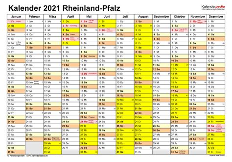 Alle ferienkalender kostenlos als pdf, mit feiertagen. Kalender 2021 Rheinland-Pfalz: Ferien, Feiertage, Excel ...