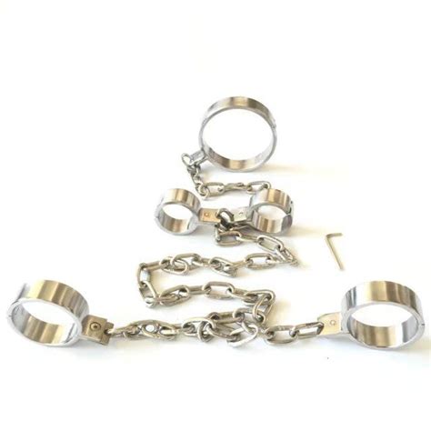 buy stainless steel bondage kit slave collar handcuffs for sex legcuffs bdsm