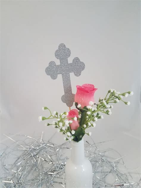 1 Large Glitter Cross Centerpieces Cross Cake Topper Cross Etsy