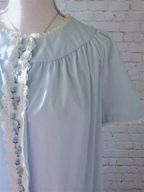 Vintage Long Light Blue Button Up Nightgown Etsy In 2021 Night Gown