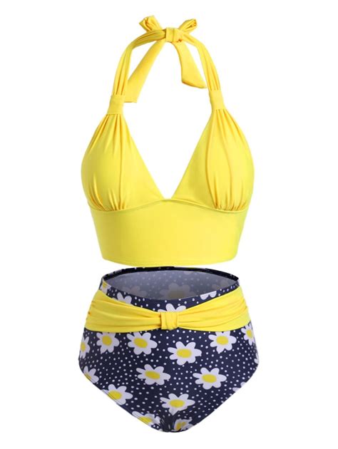 Knotted High Waisted Daisy Dotted Plus Size Bikini Swimwear Ad