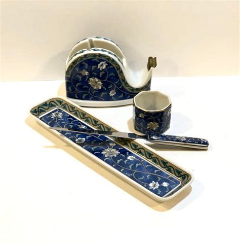 2675436967 he drove east into the sunset when blue skies above are true for them. Vintage Desk Set, Takahashi Japan, hand decorated ...